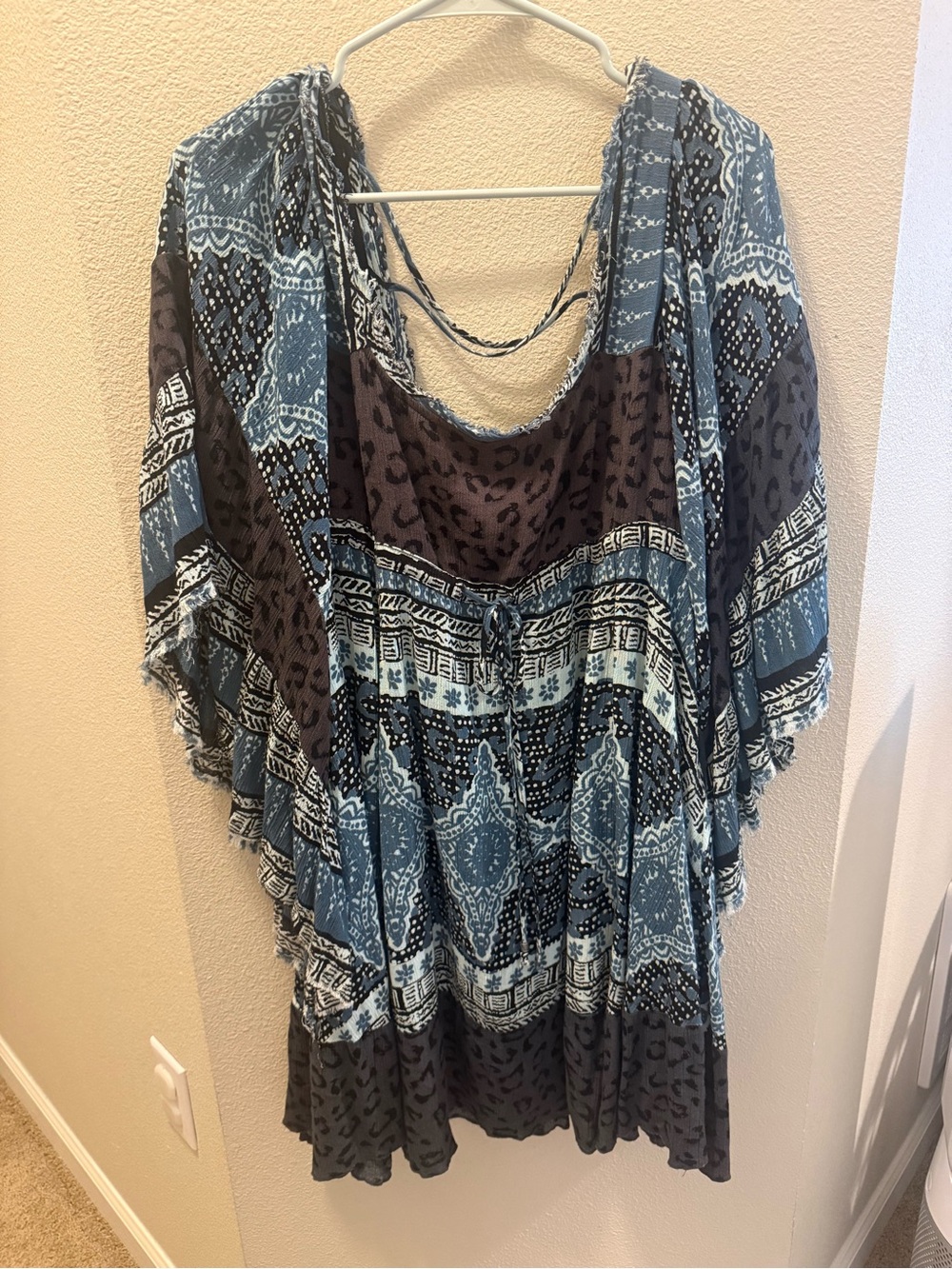 Free People Blue and Charcoal Patchwork Tunic